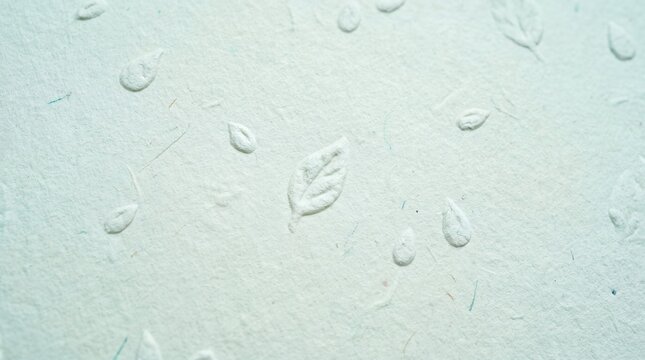 Water droplets on textured paper with leaf imprints