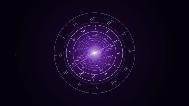 Zodiac Astrological Clock Wheel Rotating with Roman Numerals and Horoscope Symbols for Mystic Astrology and Spiritual Content