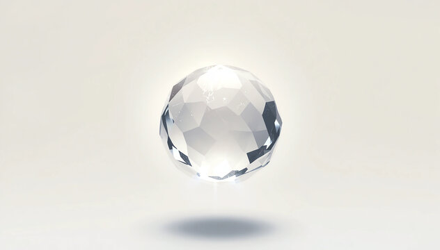 Transparent crystal sphere, soft shadows, minimal background