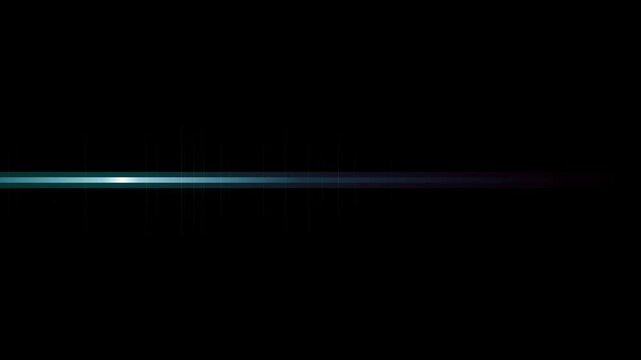 Futuristic Neon Cyan Anamorphic Lens Flare Beam with Scanning Audio Equalizer Spectrum Line Motion Graphic Overlay 4k video