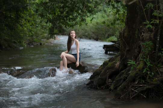 young woman in the forest , young woman in the forest.