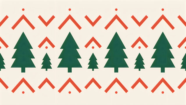 Simple Christmas tree pattern with red chevron accents on a cream background