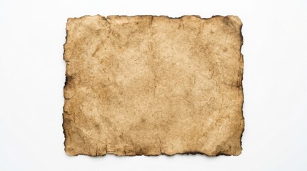 Fototapeta premium Aged parchment paper sheet with burnt edges isolated on a white background