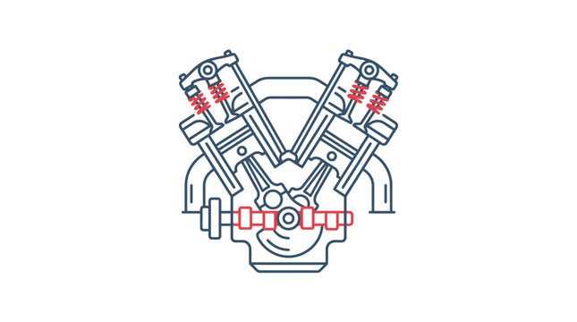 A detailed line art illustration of a V engine cross section showing internal components.