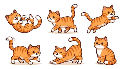Obraz premium Cute and playful cartoon red tabby cat vector illustrations showing various poses and activities