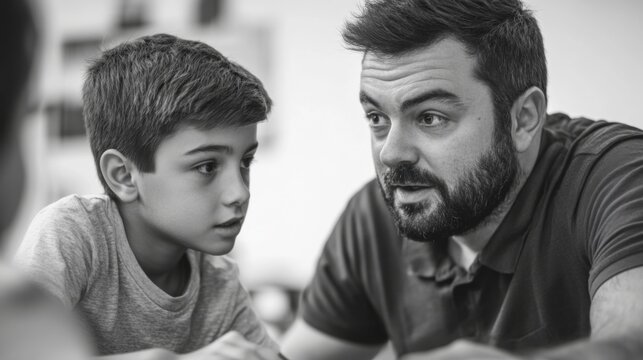 Father and Son Engaging in Meaningful Conversation at Home