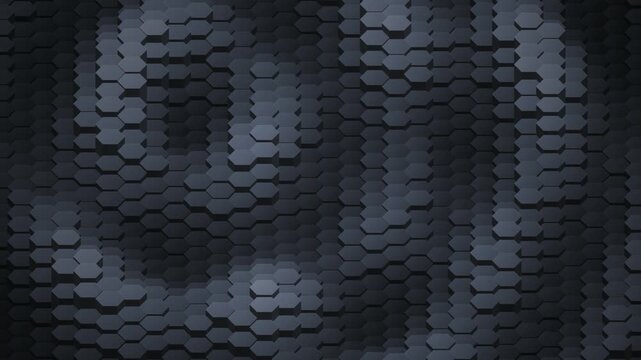 Elegant Dark Gray Cyber Hexagon Grid Pulsing Waves Background Loop. Abstract Minimalist 3D Hexagonal Surface Wave Motion Graphics