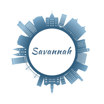 Savannah skyline with colorful buildings. Circular style. Stock vector illustration.