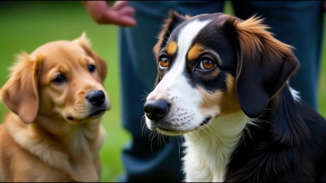 Two dogs gazing at each other, a moment of connection and understanding