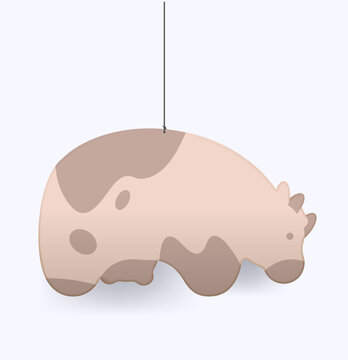 Cute hanging wooden cow toy vector illustration isolated on white background for nursery decor
