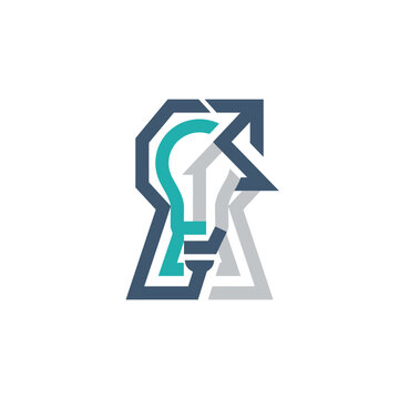 Abstract Geometric Lightbulb and Keyhole Icon with Arrow Representing Innovation and Growth