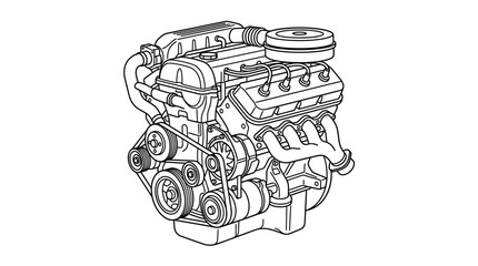 Fototapeta premium A detailed line art illustration of an internal combustion car engine.
