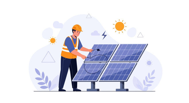 Solar Panel Installation and Maintenance: A Technician Working with Renewable Energy Equipment