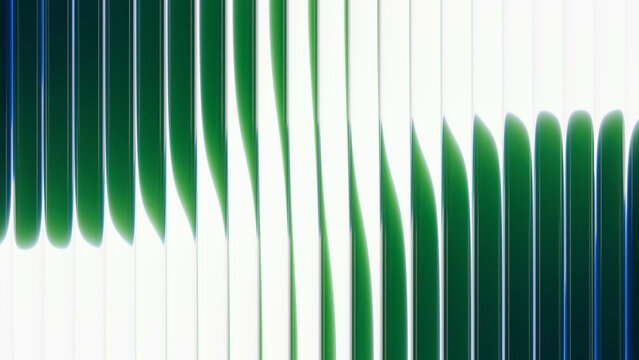 Abstract green 3D glass vertical lines with gradient curve. Modern futuristic background ideal for tech banners, presentations, UI design, and web covers