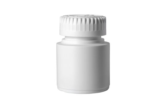 Isolated white plastic bottle with screw cap on a transparent background, ideal for medicine, supplement, pharmaceutical, or cosmetic packaging concepts.