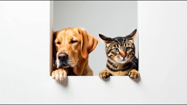 A cat and dog looking out of a window