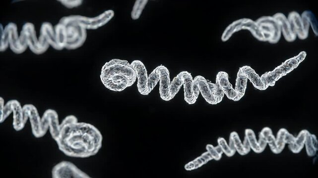 Treponema pallidum bacteria slowly moving through a clean biological fluid environment