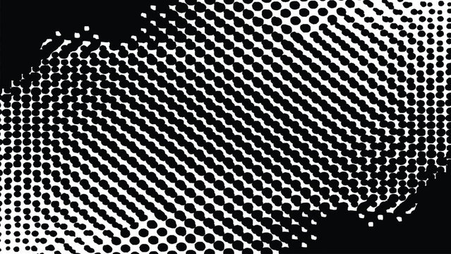 Monochrome halftone wave background with dynamic dot matrix pattern and high contrast digital screen distortion effect