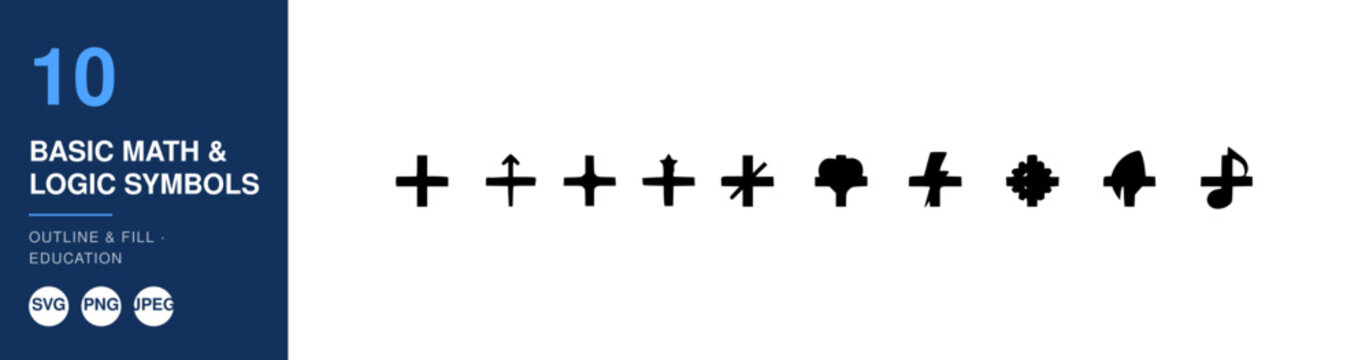 Basic Math and Logic Symbols Nameplate, Educational Design with Number 10 Featuring Ten, Education