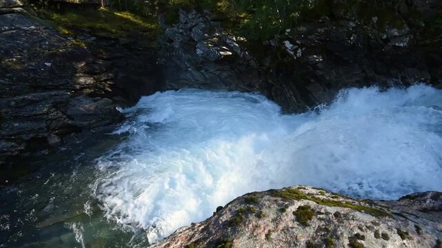 Meltwater rapids at Gudbrandsjuvet gorge, Valldal, More og Romsdal, Norway