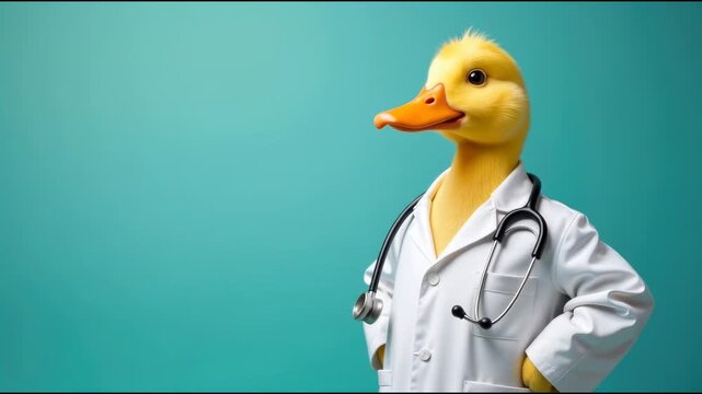 A yellow duck wearing a lab coat and a stethoscope, perfect for a medical or science theme