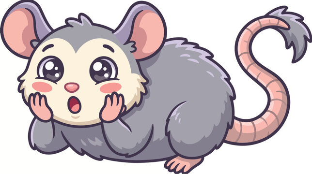 Opossum character vector illustration with cute surprised expression and big ears