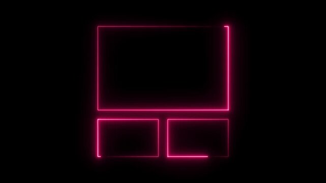 Abstract neon pink frame template with three rectangles on black background