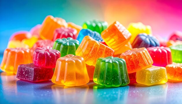 Colorful gummy candies creating a vibrant jelly sweets background