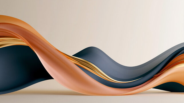 Abstract wave design featuring smooth flowing curves in shades of orange, blue, and gold against a soft neutral background, ideal for modern decor or artistic presentations