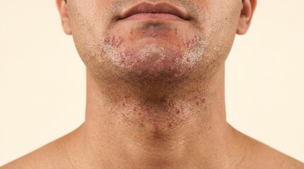 Naklejka premium Close up of razor bumps and pseudofolliculitis barbae on male neck and chin