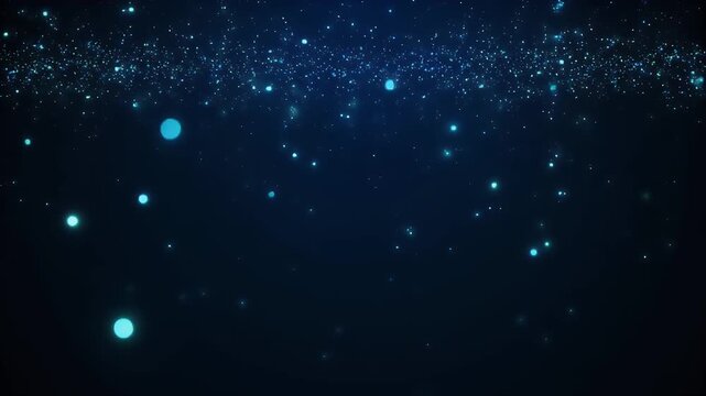Abstract blue glowing particles background with floating bokeh dots and magic light effects