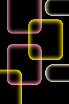 Abstract Neon Glow Rectangles: Abstract composition featuring glowing neon rectangles in pink, yellow, and white hues against a deep black background, creating a modern and vibrant visual.
