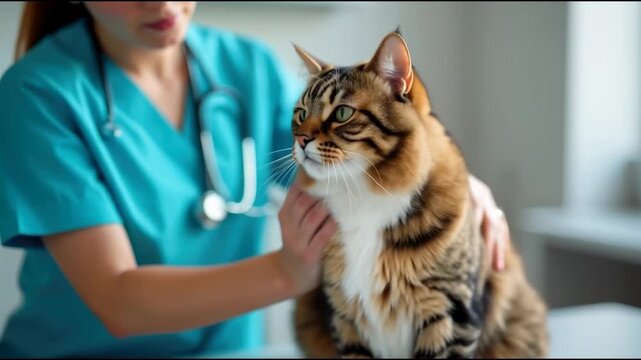 A cat being examined by a veterinarian, great for pet-related content