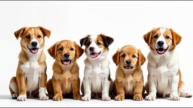 A group of dogs sitting next to each other
