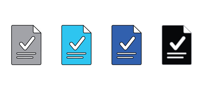 Approved document file vector illustration with check mark symbol and text lines on blue background document approved illustration agreement contract complete certified information