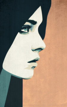 A girl in profile wearing a headscarf. A close-up of a woman's profile. Muslim, arab woman.