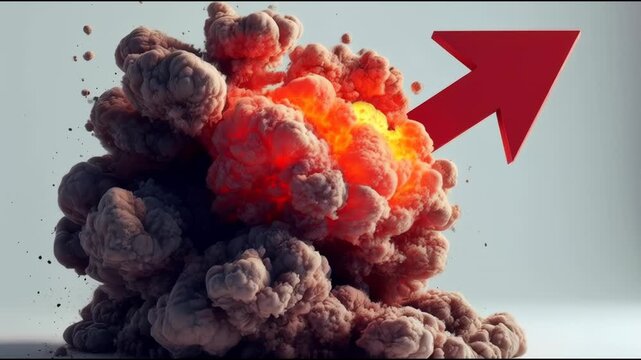 A red arrow points towards a yellow explosion