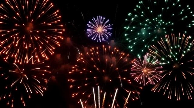 Multicolored Fireworks Grand Finale with Layered Bursts and Spark Trails