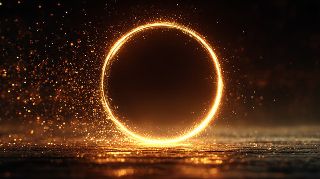 Enchanting luminous circle adorned with shimmering sparkles against a dark backdrop evoking a sense of wonder
