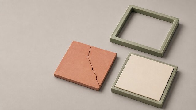 Learn From Mistakes With Cracked Prototype and Refined Tile Abstract Composition of Framed Ceramic Tiles on Flat Surface