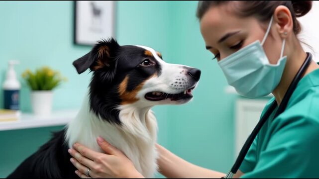 A dog is being examined by a veterinarian