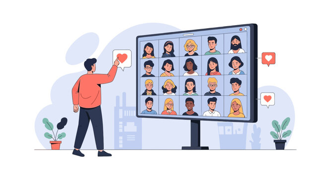 Diverse group video call with likes and appreciation, online communication and connection concept