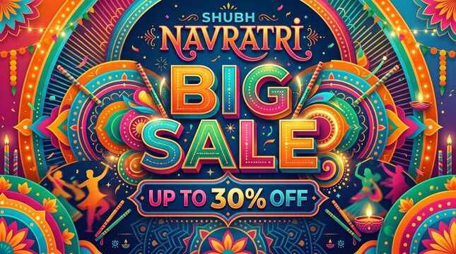 Shubh navratri big sale banner with traditional dance and patterns