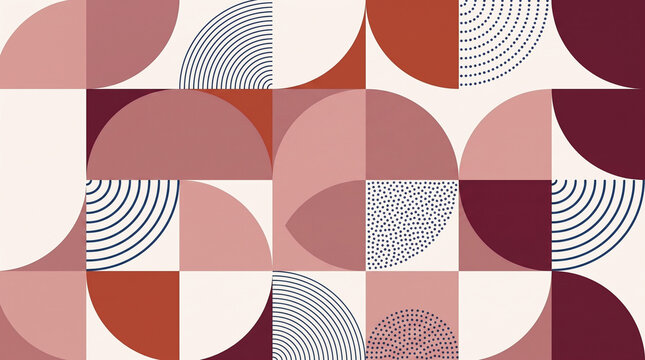 Dusty Pink Geometric Pattern with Blue Gray and Red Scandinavian Abstract Design