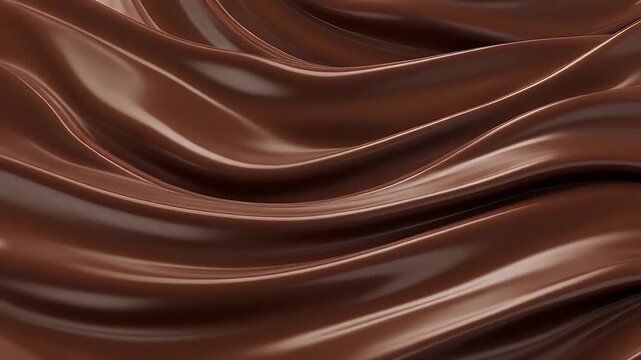 Luxurious seamless pattern of glistening melted dark chocolate waves flowing gracefully, creating an appetizing, smooth, and rich brown background texture perfect for decadent culinary designs
