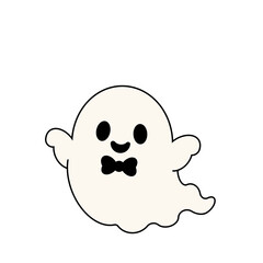 ハロウィンに使える蝶ネクタイを付けたかわいいおばけのイラスト（黒） © yamaan