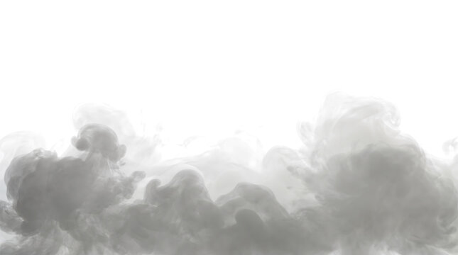 Heavy gray smoke cloud billowing across the bottom with darker rolling density for dramatic atmospheric design use with PNG, Transparent and Black Background Versions