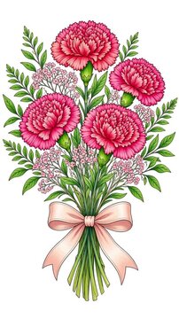 Floral bouquet outline transforming into detailed color illustration