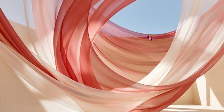 Abstract composition of flowing translucent fabric in soft coral and beige tones