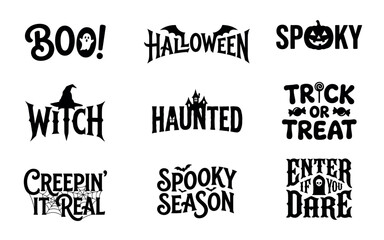 Obraz premium Halloween-themed spooky and witchy vintage text design set Vector